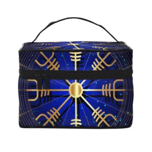 Women's Lightweight Makeup Bag Pouch Compatible with Norse Gold Viking Vegvisir Runic Compass Toiletry Bag, Funny Travel Cosmetic Bag Portable Bag with Zip for Office College