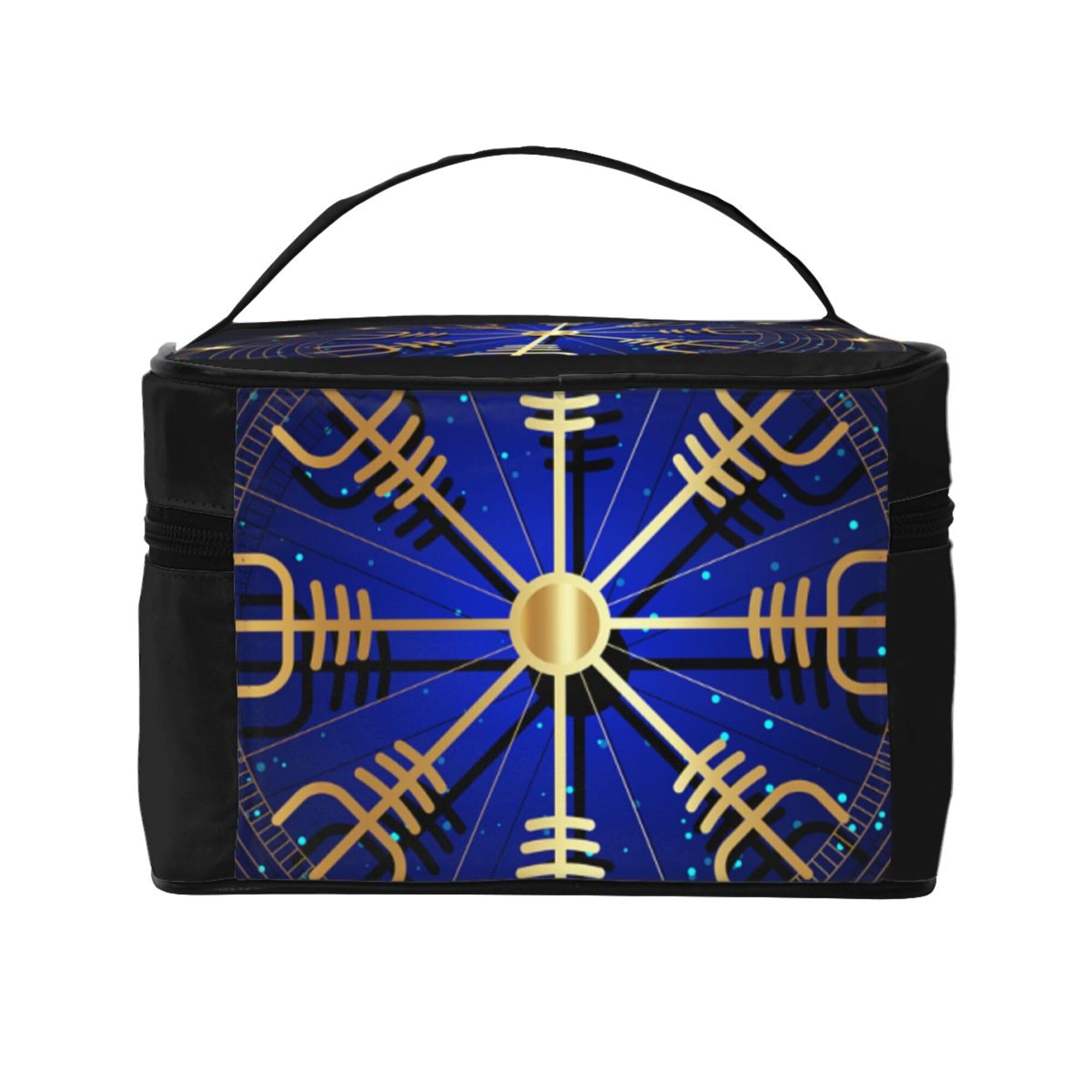 Women's Lightweight Makeup Bag Pouch Compatible with Norse Gold Viking Vegvisir Runic Compass Toiletry Bag, Funny Travel Cosmetic Bag Portable Bag with Zip for Office College