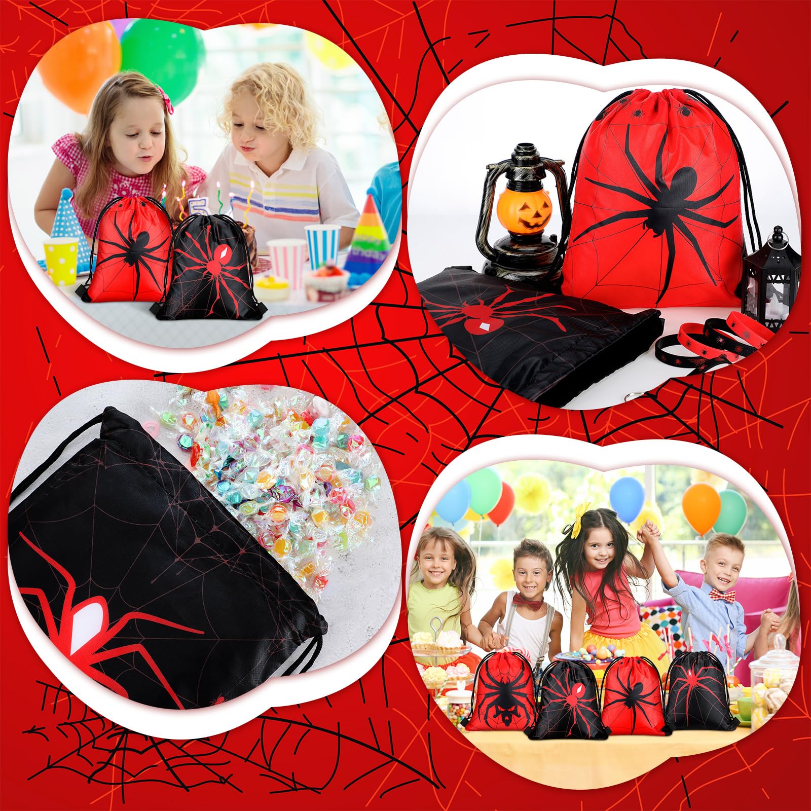 Lothee 30 Pcs Spider Web Drawstring Bags Birthday Party Decoration Spider Goodie Bag Kid Backpack for Birthday Party Supplies (Novel Style)