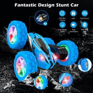 Qumcou Remote Control Car,RC Cars Toys for Boys,2.4Ghz High Speed Kids Toys Cars with Headlights and Wheel Lights,Christmas Birthday Gifts for Boys Age 6-12（Blue