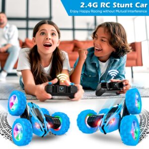 Qumcou Remote Control Car,RC Cars Toys for Boys,2.4Ghz High Speed Kids Toys Cars with Headlights and Wheel Lights,Christmas Birthday Gifts for Boys Age 6-12（Blue