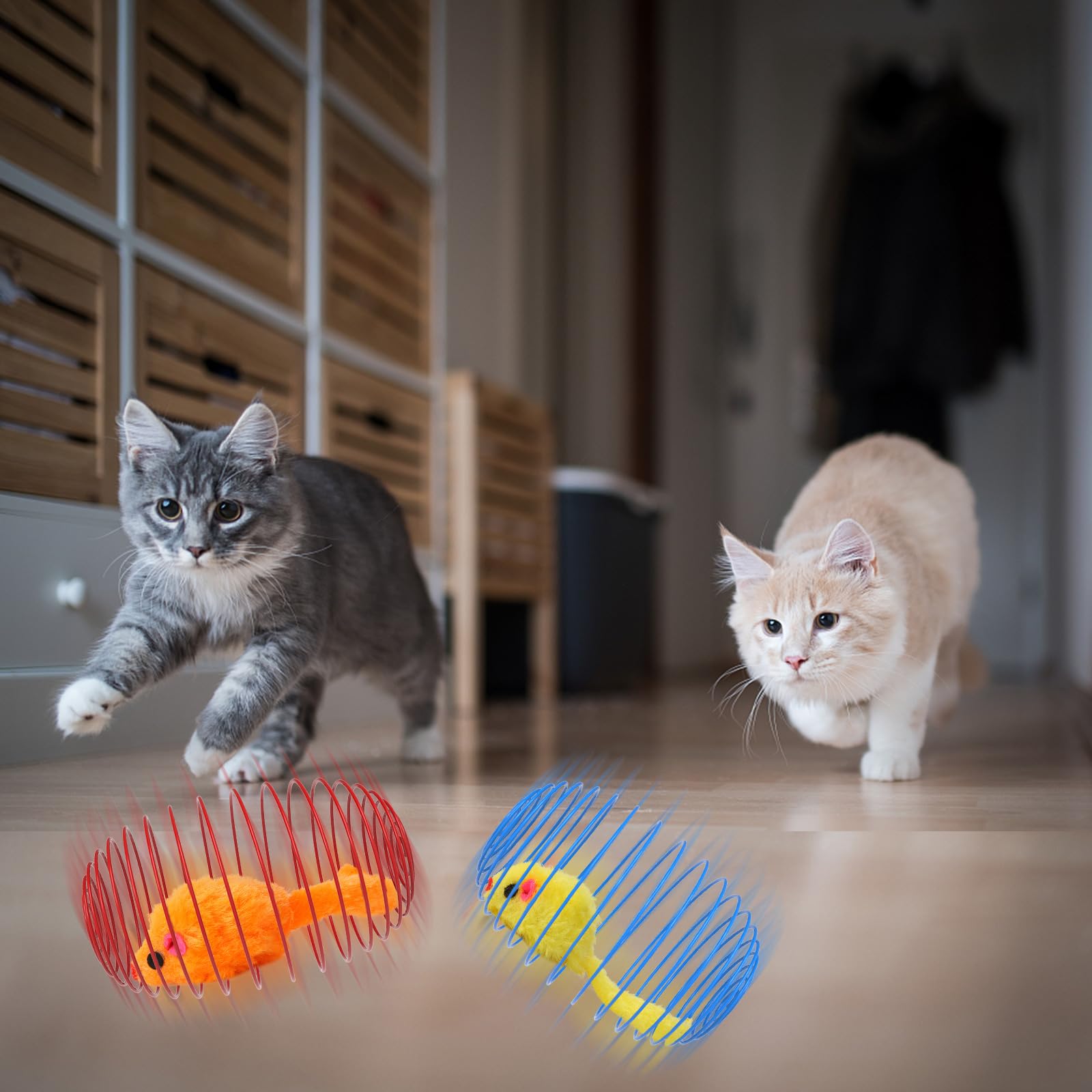 BENBO Cat Spring Balls, 3Pcs Stretchable Cat Springs Toys Interactive Caged Rats Rolling Cat Balls Spiral Crinkle Cat Toys Playful Coils Spring Toy for Kitten Cat Pet Indoor Play (Random Color)