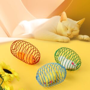 BENBO Cat Spring Balls, 3Pcs Stretchable Cat Springs Toys Interactive Caged Rats Rolling Cat Balls Spiral Crinkle Cat Toys Playful Coils Spring Toy for Kitten Cat Pet Indoor Play (Random Color)