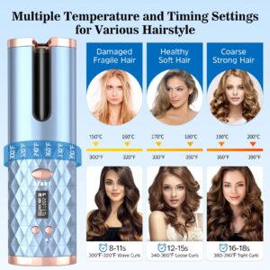 Automatic Curling Iron, Cordless Auto Hair Curler, Ceramic Rotating Hair Curler with 6 Temps & Timers, Portable Rechargeable Curling Wand, Auto Shut-Off, Fast Heating Iron for Styling