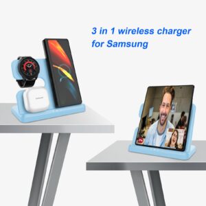 Charging station for Samsung,OVISBAI 3 in 1 wireless charger for Android Samsung Galaxy Z Fold5 /Z Flip5/S24 S23 Ultrl/S22 Ultra/S23/Z Fold 4/Flip 4/S22,Galaxy Watch 6/6 classic/5/5 Pro/4(Sky Blue)