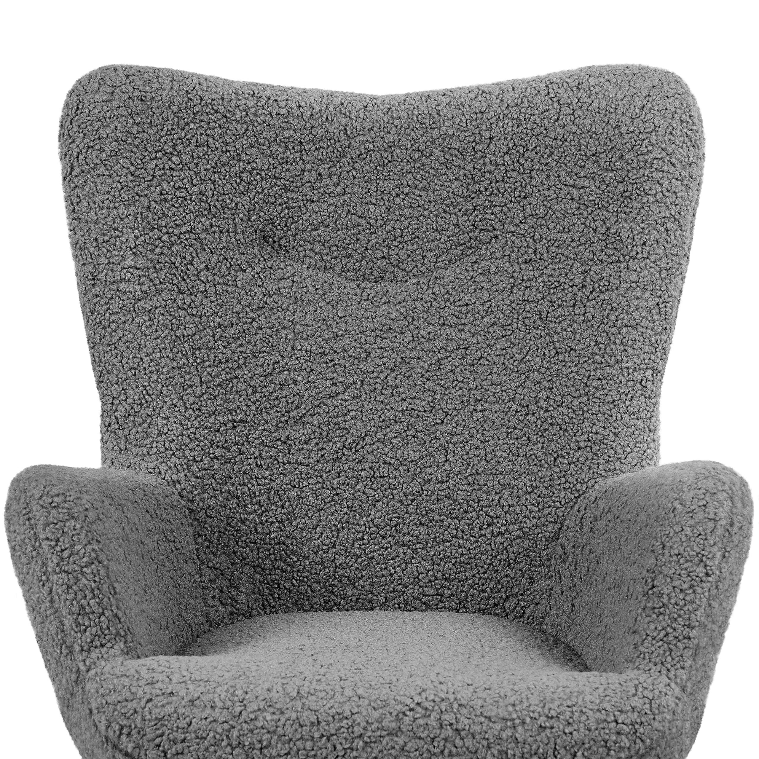 Yaheetech Accent Chair and Ottoman Set, Sherpa Armchair with Golden Metal Legs and High Back, Footstool for Living Room, Lounge, Gray