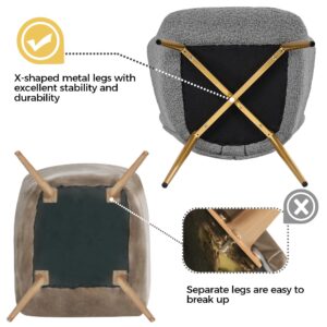 Yaheetech Accent Chair and Ottoman Set, Sherpa Armchair with Golden Metal Legs and High Back, Footstool for Living Room, Lounge, Gray