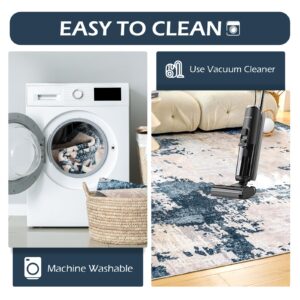 OIGAE Machine Washable Rug - 8x10 Area Rug Low-Pile Non-Shedding Foldable Abstract Modern Rugs, Stain Resistant Anti Slip Backing Rugs for Living Room&Bedroom&Dining Laundry Home Office Carpet, Blue