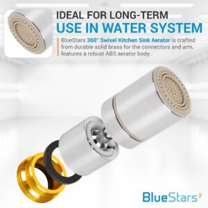 BlueStars Ultra-durable 360° Swivel Kitchen Sink Aerator - Dual-function 2-Flow Sprayer Faucet Head - Water Saving Tap Aerator Faucet Nozzle for Kitchen/Bathroom/Faucet