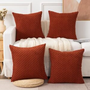 UGASA Soft Corduroy Pillow Covers Pack of 4 Boho Stripe Decorative Pillow Covers Pillowcases 18x18 Inch Home Decor Modern Farmhouse for Sofa Living Room Couch Bed, Burnt Brick