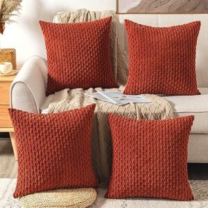 UGASA Soft Corduroy Pillow Covers Pack of 4 Boho Stripe Decorative Pillow Covers Pillowcases 18x18 Inch Home Decor Modern Farmhouse for Sofa Living Room Couch Bed, Burnt Brick