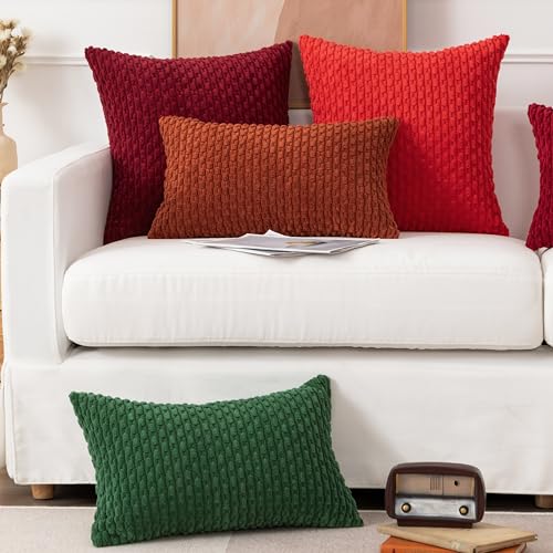 UGASA Soft Corduroy Pillow Covers Pack of 4 Boho Stripe Decorative Pillow Covers Pillowcases 18x18 Inch Home Decor Modern Farmhouse for Sofa Living Room Couch Bed, Burnt Brick