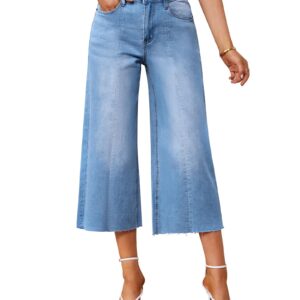 GRAPENT Wide Leg Pants for Women Jeans for Girls Y2K Baggy Jeans Denim Capri Pants Blue Jeans Casual High Waisted Summer Capris Seamed Front Color Cool Blue Size Large Size 12 Size 14