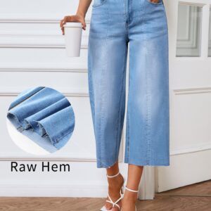 GRAPENT Wide Leg Pants for Women Jeans for Girls Y2K Baggy Jeans Denim Capri Pants Blue Jeans Casual High Waisted Summer Capris Seamed Front Color Cool Blue Size Large Size 12 Size 14