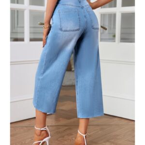 GRAPENT Wide Leg Pants for Women Jeans for Girls Y2K Baggy Jeans Denim Capri Pants Blue Jeans Casual High Waisted Summer Capris Seamed Front Color Cool Blue Size Large Size 12 Size 14