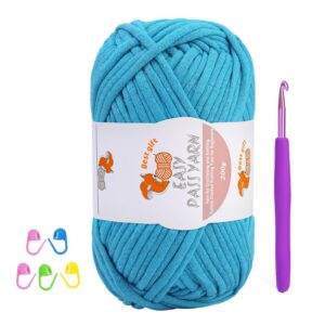 Fedmut Yarn for Crocheting -200g Beginners Chunky Cotton Yarn Easy-to-See Stitches Thick Worsted Yarn for Knitting Craft -Peacock Blue