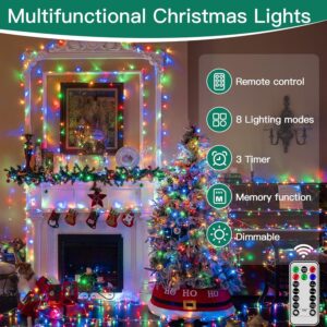 shineshine 197FT 600LED Christmas Lights Outdoor, Waterproof 8 Lighting Modes String Lights with Remote and Timer, Xmas Lights for Indoor Outside Party New Year House (Multicolor)