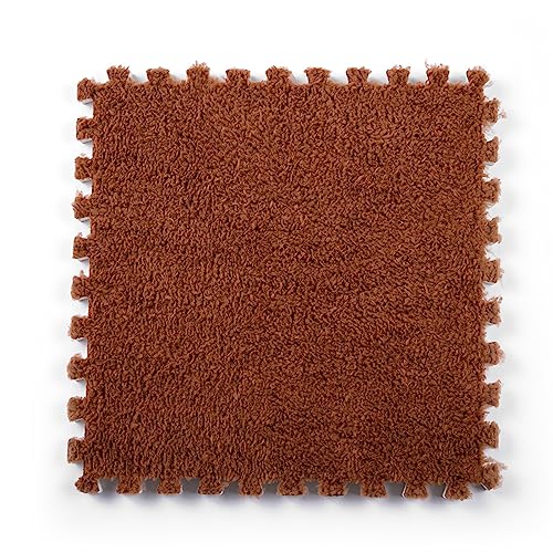 Foam Interlocking Carpet Tiles, Fluffy Carpet Floor Mat, Foam Puzzle Playmat, 12"X12" Soft Area Rug Carpet Mats for Bedroom Playroom(Size:9Tiles,Color:Coffee)