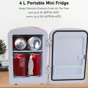 Mini Beauty Fridge, 4 Liter Compact Refrigerator Cooler and Warmer for Makeup and Skincare, Portable Fridge Includes DC12V Car Plug for Foods Milk Beauty Serum Face Mask Home (US Plug)