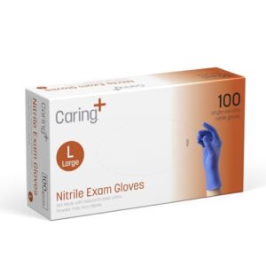 caring nitrile exam gloves (100ct), powder free and not made with natural rubber latex, gloves for medical use, cleaning, food prep and more, large