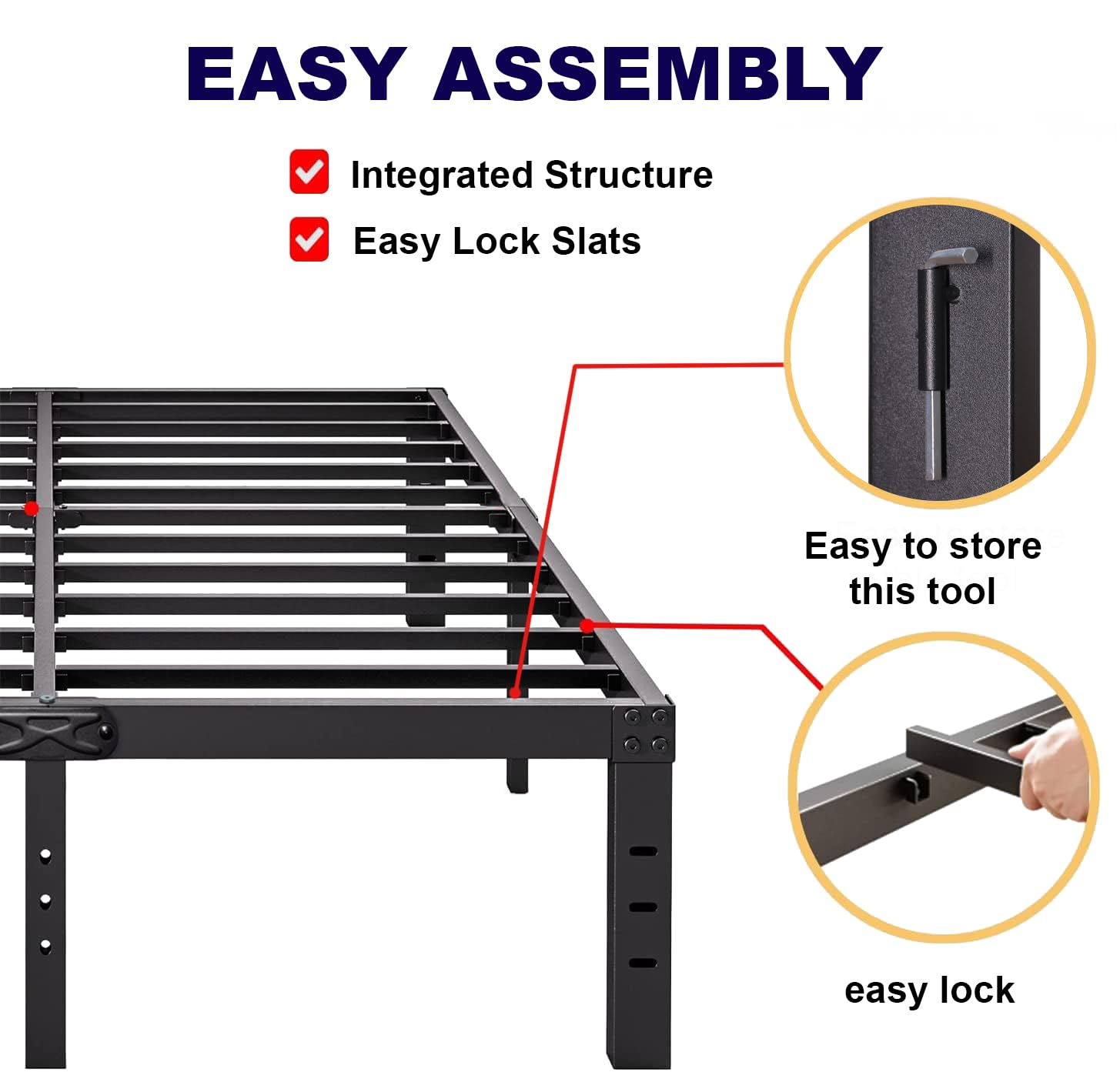 Bed Frame Queen Size 14 inch Tall Storage,Platform Metal BedFrame for Kids Boys Girls, Heavy Duty Support,No Box Spring Needed, Easy Assembly, Noise Free, Black (Queen, 14in)