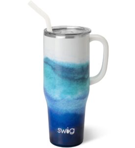 swig life 40oz mega mug, 40oz tumbler with handle and straw, extra large insulated tumblers, cup holder friendly travel mug (sapphire)