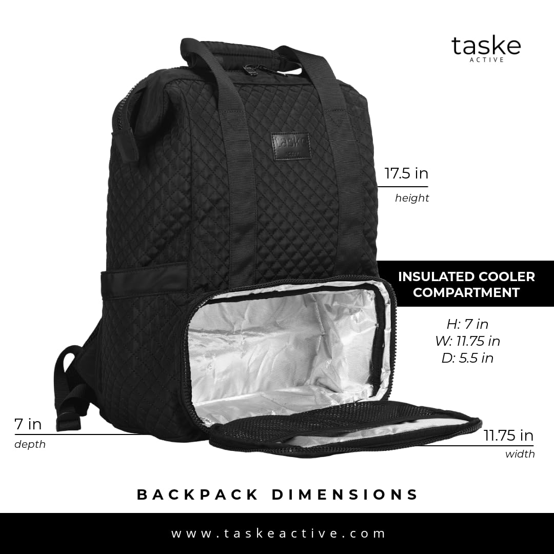 taskeACTIVE backpack with mealprep compartment, laptop area, drink holder, internal mesh compartments, luggage strap (Black)