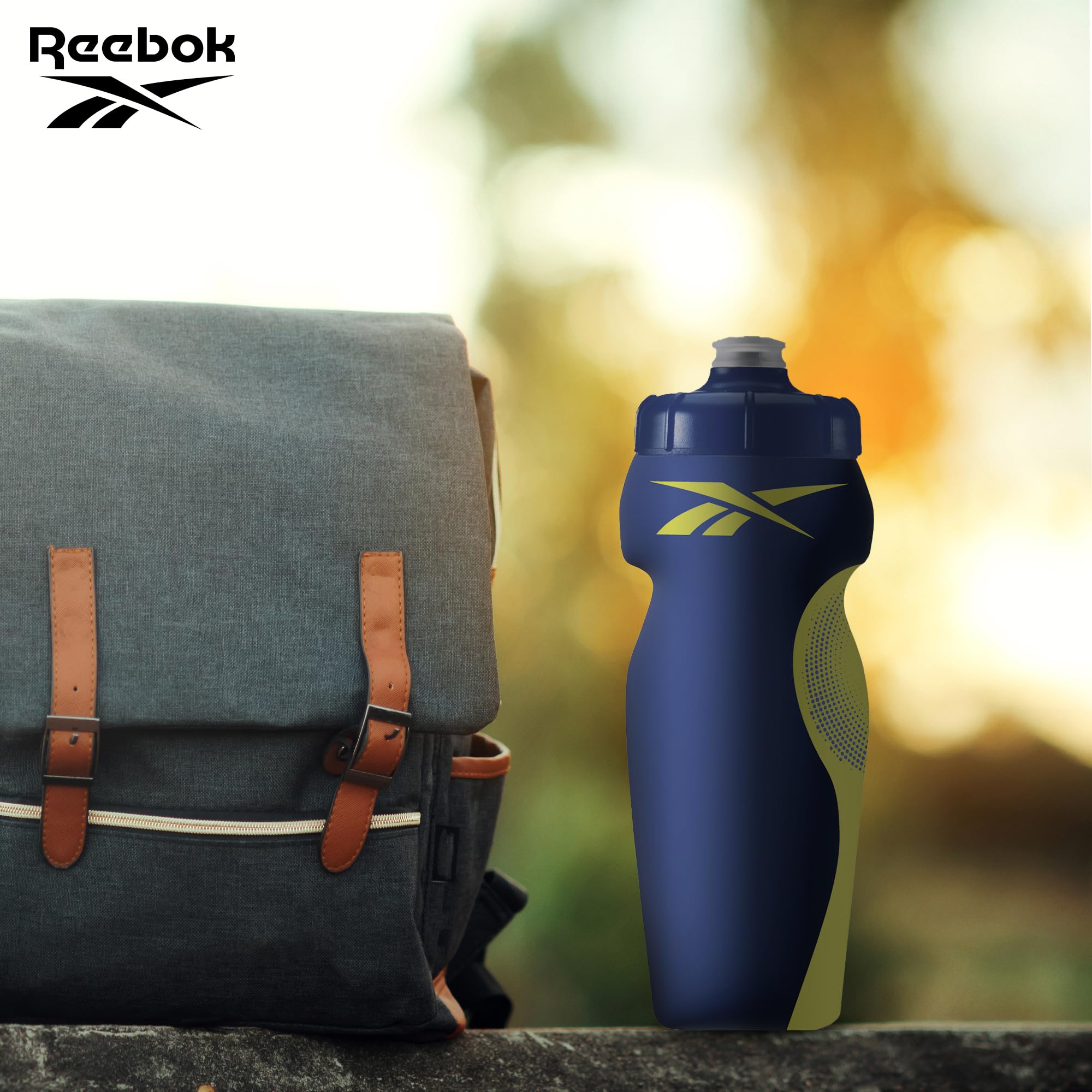 Reebok Squeeze Water Bottles With Athletic Design - Water Bottle 24 oz - Sports Water Bottle - Reusable Water Bottle For Gym, Running, Hiking etc, BPA Free (Navy)