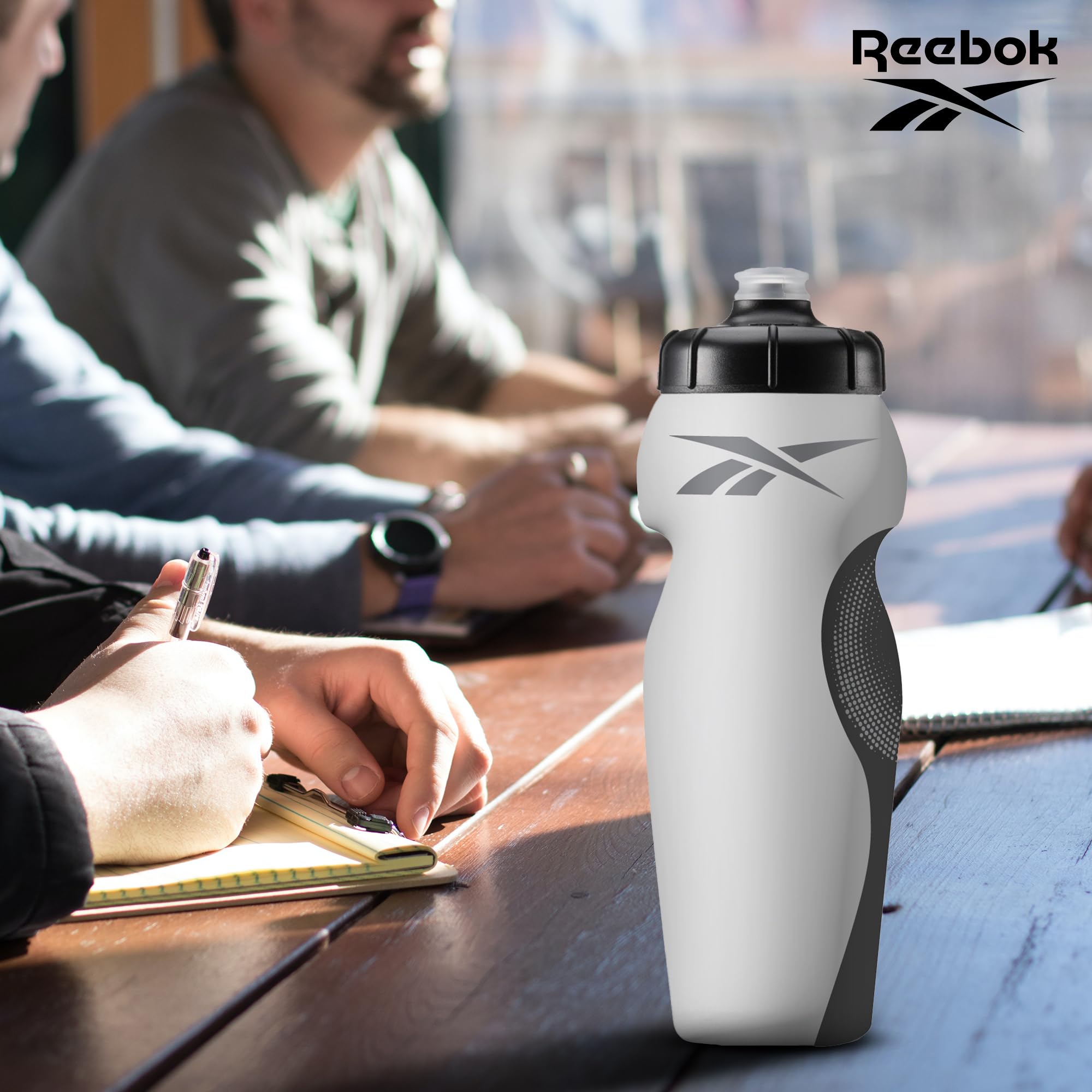 Reebok Squeeze Water Bottles With Athletic Design - Water Bottle 24 oz - Sports Water Bottle - Reusable Water Bottle For Gym, Running, Hiking etc, BPA Free (White)