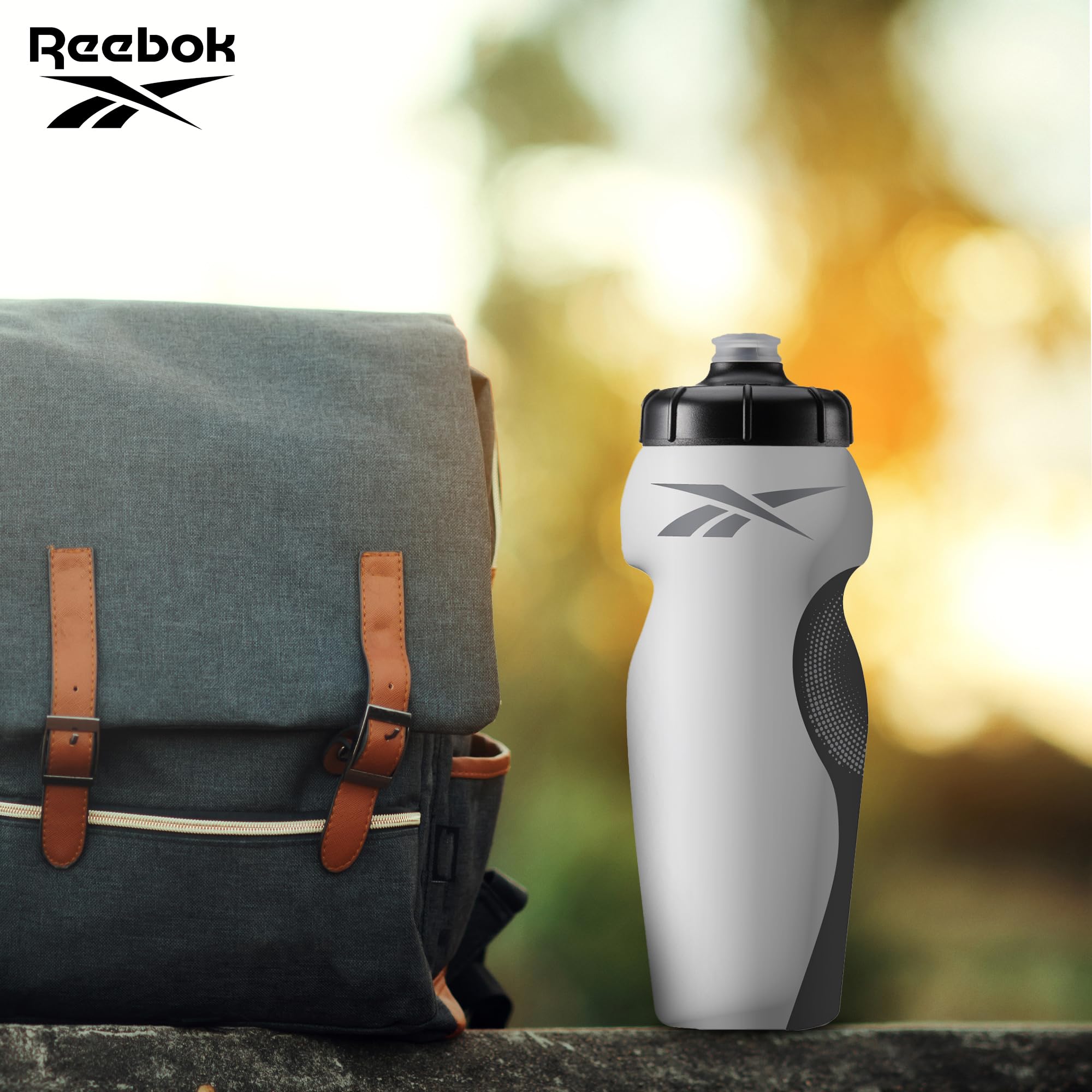 Reebok Squeeze Water Bottles With Athletic Design - Water Bottle 24 oz - Sports Water Bottle - Reusable Water Bottle For Gym, Running, Hiking etc, BPA Free (White)