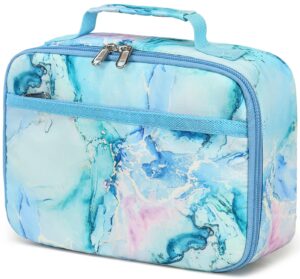 ledaou lunch bag kids insulated lunch box girls insulated reusable lunch bag for school picnic hiking work (marble blue)