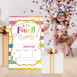 UDNADKEX Art Birthday Invitations Girl with Envelopes, Invites for Girls Birthday Party Art Painting, Paint Birthday Party Invitations Cards, 4"x6" Set of 20, Let's Paint