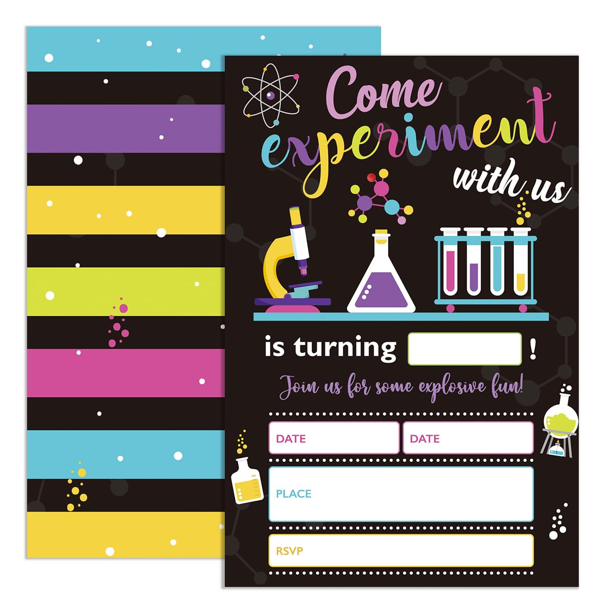 UDNADKEX Science Birthday Invitations Girl with Envelopes, Invites for Girls Birthday Party Science, Mad Science Birthday Party Invitations Cards, 4"x6" Set of 20, Some Explosive Fun