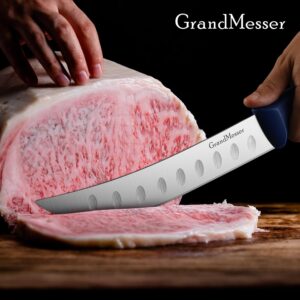 GrandMesser Butcher Knife for Meat Cutting, Curved Cimeter Knife 9 Inch Comfortable Handle, German High Carbon Stainless Steel Blade, Kitchen Knife for Home and Restaurant.