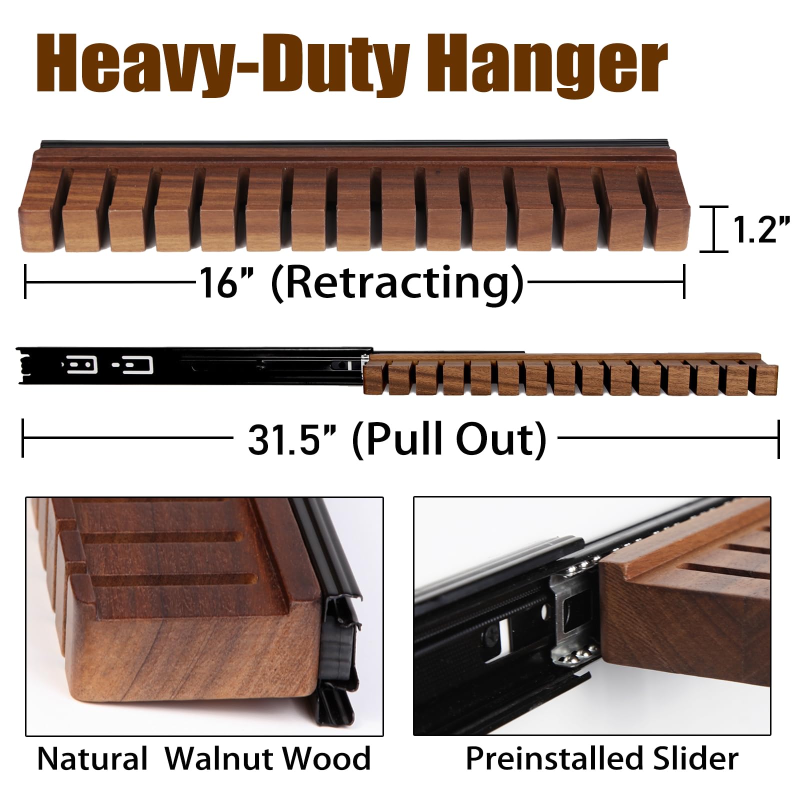 Premium Walnut Wood Belt Hanger with Slider, Belt Closet Organizer and Storage, Belt Hanger for Closet, Space Saving Hangers for Belt and Tie, Wooden Belt Holder, Tie Rack Tie Hanger for Men