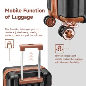 imiomo Luggage Sets 4 Piece Expandable Luggage Set, Hardside Carry on Suitcase with USB Port Cup Holder, Travel Luggage Suitcase with Spinner Wheels TSA Lock, Black Brown