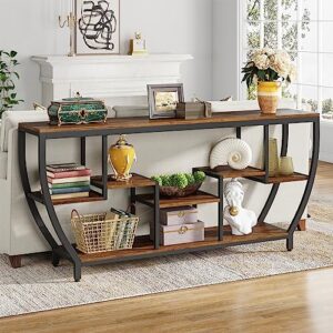 tribesigns 70.9 inch long sofa table with shelves, rustic console table with storage, industrial entryway table tv stand, behind couch table accent tables for living room, hallway, foyer