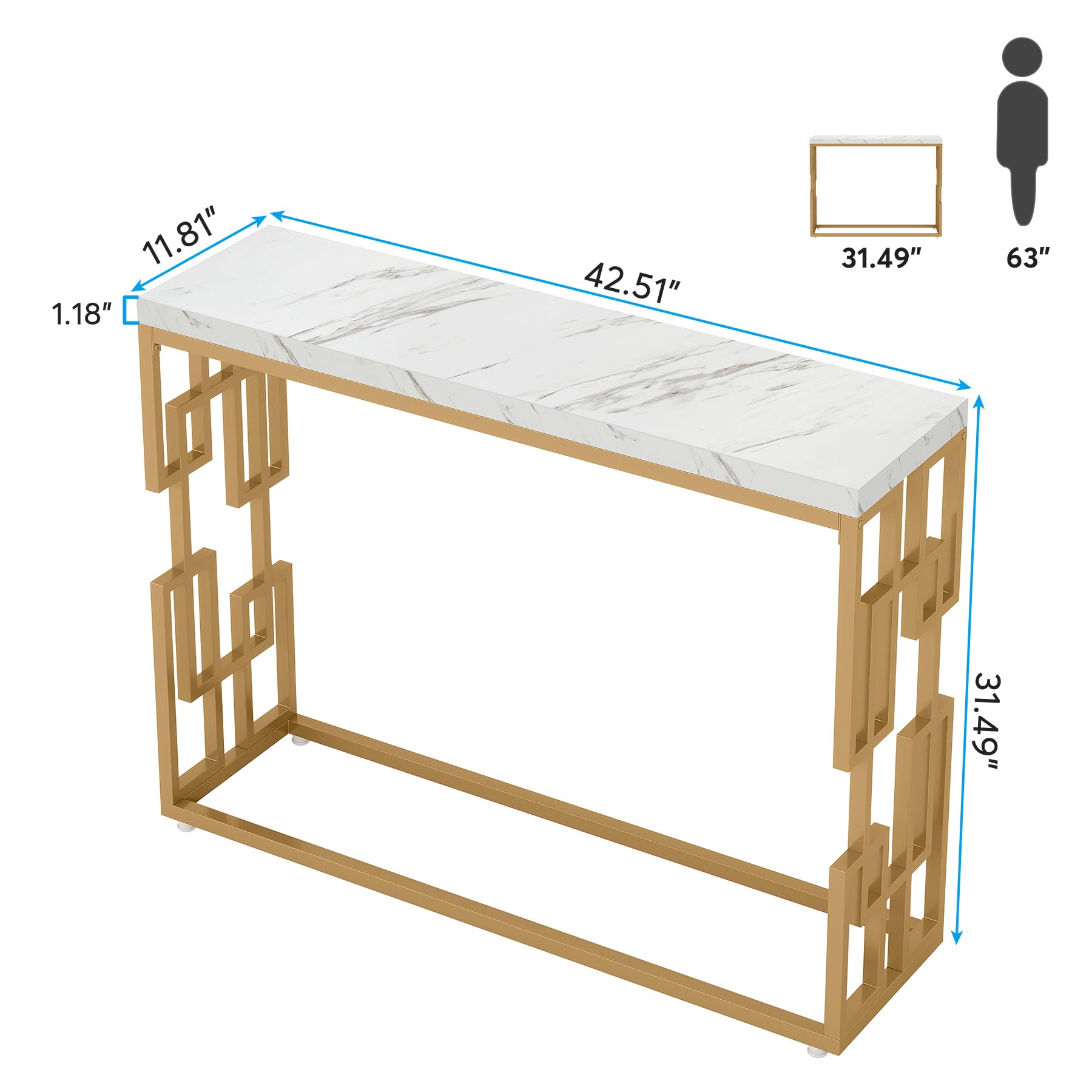 Tribesigns Gold Console Table, Modern 42.5" Sofa Tables Entryway Hallway Foyer Table, White Faux Marble Tabletop Sofa Table Behind Couch with Gold Metal Legs for Living Room, Easy Assembly