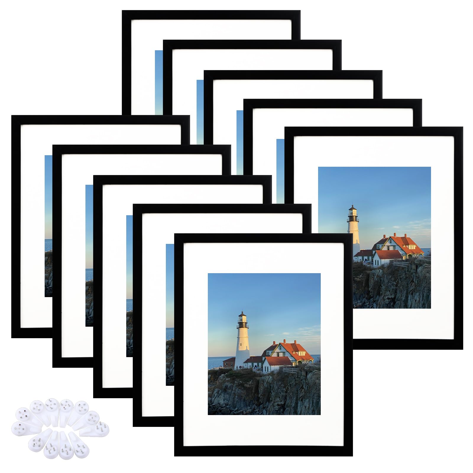 Fixwal 10 Pack 11x14 Picture Frame in Black, Display Pictures 8x10 with Mat or 11x14 Without Mat, Photo Frame for Wall or Tabletop Display