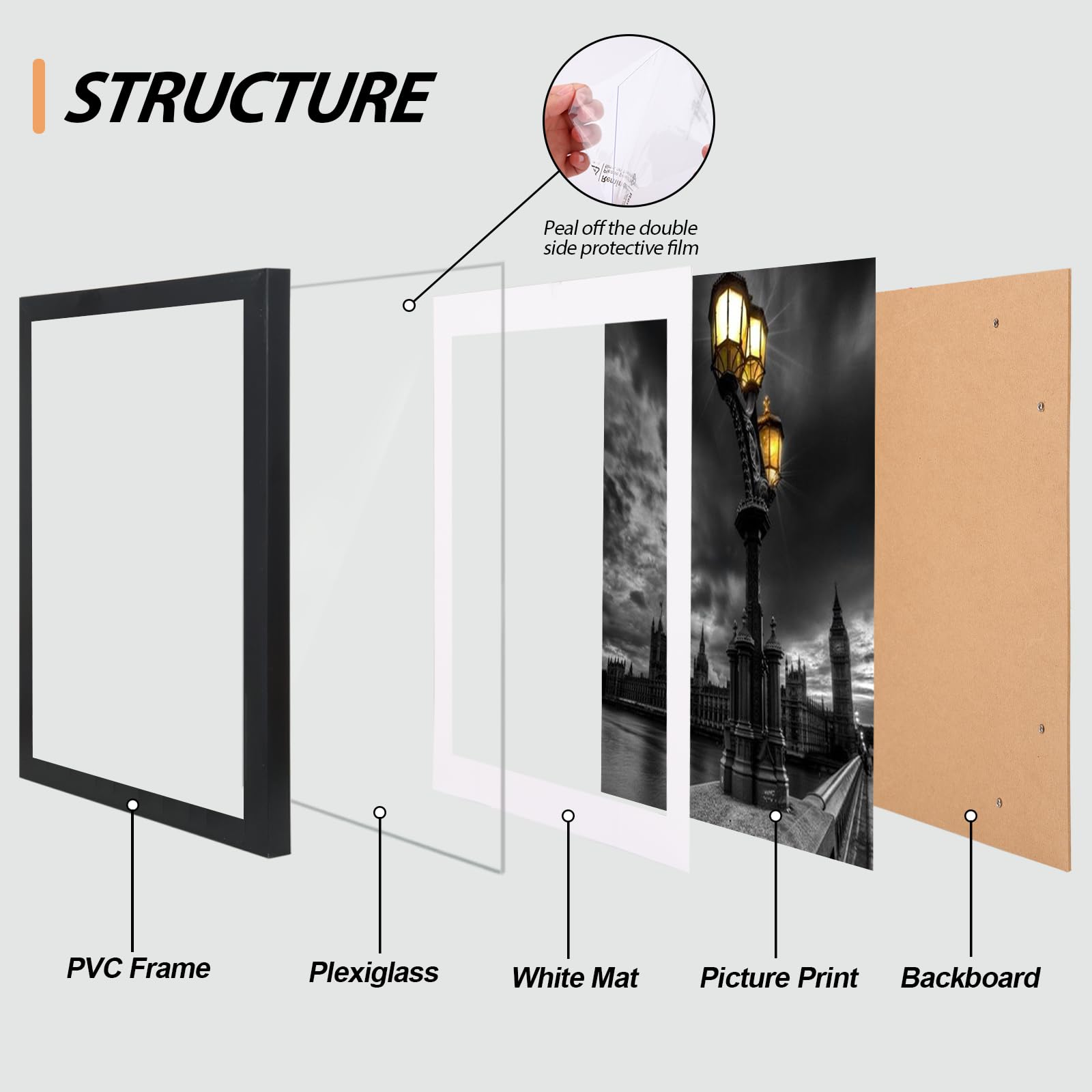 Fixwal 10 Pack 11x14 Picture Frame in Black, Display Pictures 8x10 with Mat or 11x14 Without Mat, Photo Frame for Wall or Tabletop Display