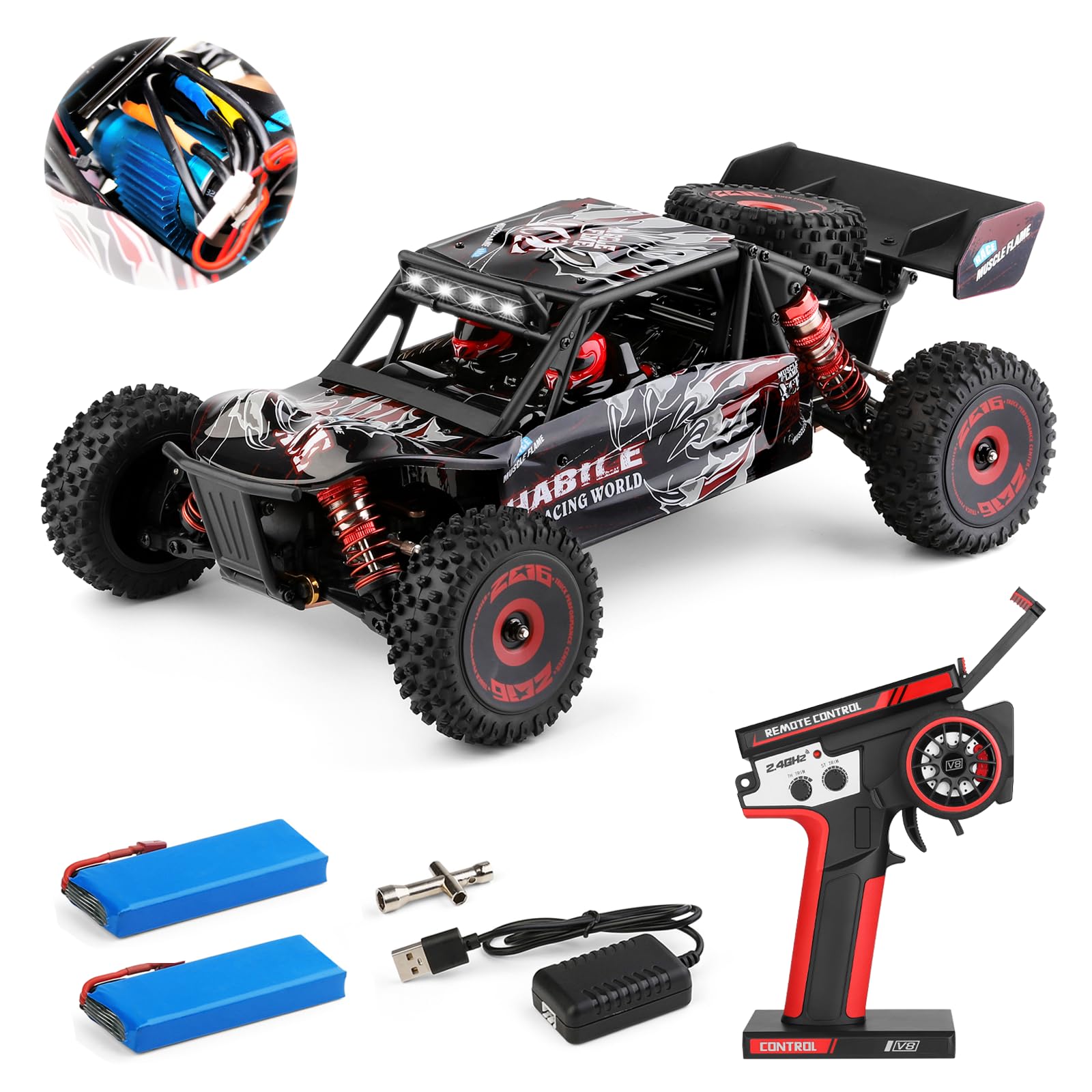 CKYSCHN WLtoys 124016(V2) Fast RC Cars, 75km/h Brushless RC Buggy Trucks, 1/12 Scale 4x4 Fast Remote Control Car, High Speed Off Road Hobby RC Car Adults with 2 Batteries