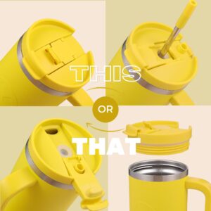 Thermosis 40 oz Tumbler with Handle and Straw | Leakproof Tumbler with Straw Insulated Travel Mug Fits Cupholders | Insulated Cup 40 oz Water Bottle with Straw Stainless Steel Tumbler - Yellow