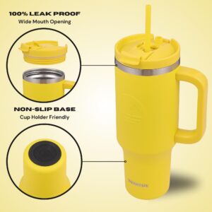 Thermosis 40 oz Tumbler with Handle and Straw | Leakproof Tumbler with Straw Insulated Travel Mug Fits Cupholders | Insulated Cup 40 oz Water Bottle with Straw Stainless Steel Tumbler - Yellow