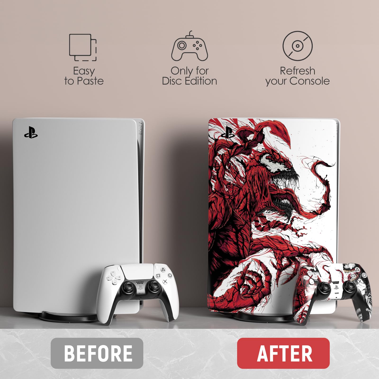 TESSGO PS 5 Skin Disc Edition Anime Console and Controller Vinyl Sticker, Durable, Scratch Resistant, No Bubble, Precisely Line Up, Compatible with Play S tation 5