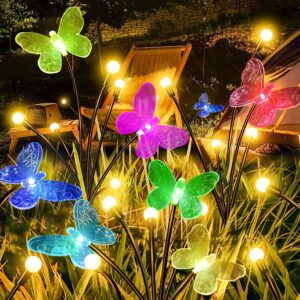 undreem for garden decor solar butterfly lights: 4 packs solar firefly lights for outdoor patio decorative - waterproof butterfly solar light for outside yard lawn decorations