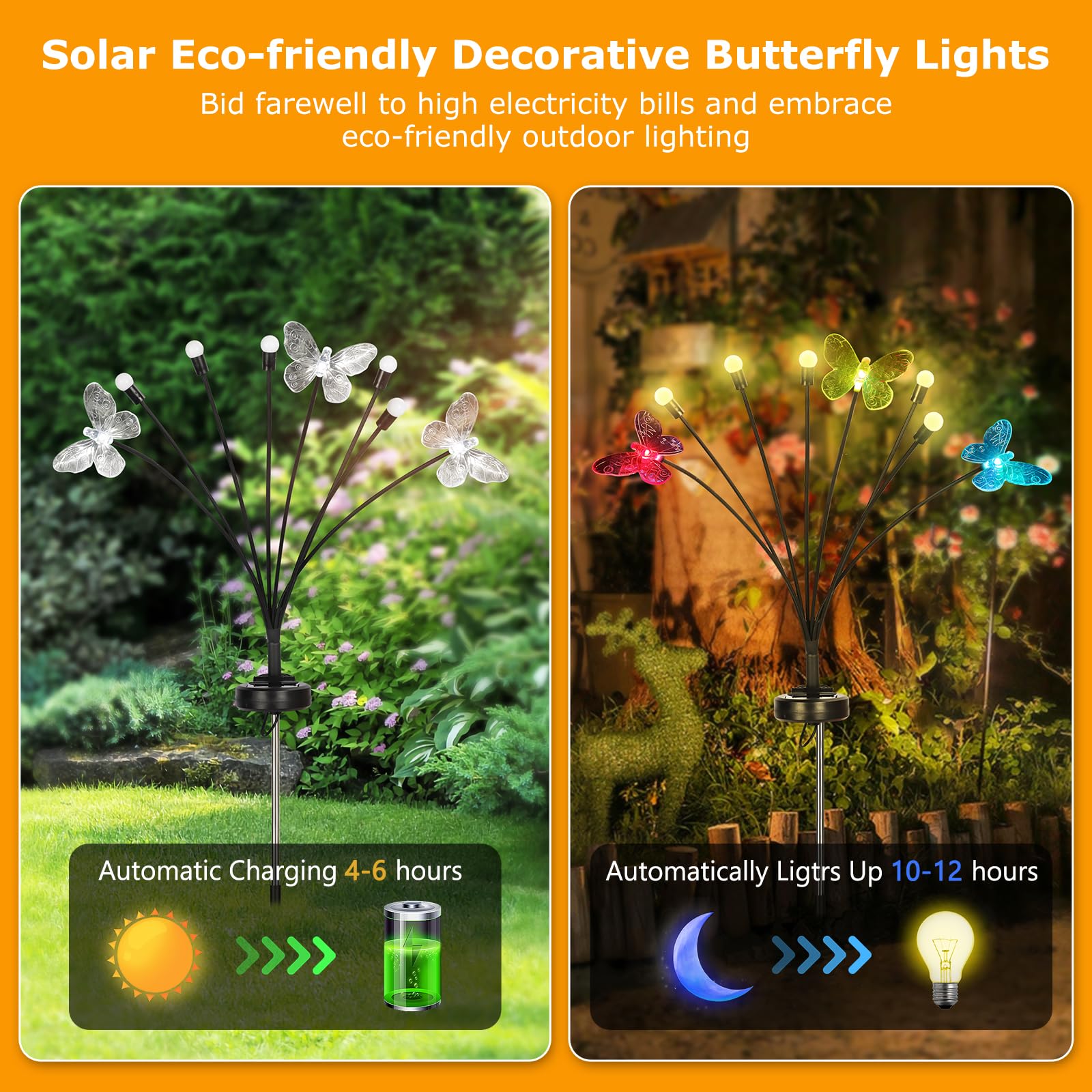 undreem for Garden Decor Solar Butterfly Lights: 4 Packs Solar Firefly Lights for Outdoor Patio Decorative - Waterproof Butterfly Solar Light for Outside Yard Lawn Decorations