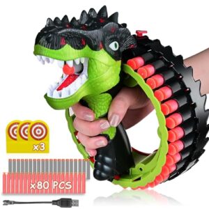 dinosaur toy foam blasters for nerf with 80 soft foam bullets, dino blaster guns toys with 34 dart rotating drum, children's day gift for kids, teenagers, 5-15 boys and girls