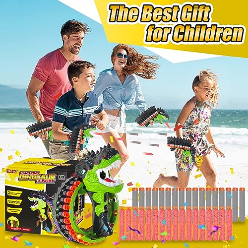 Dinosaur Toy Foam Blasters for Nerf with 80 Soft Foam Bullets, Dino Blaster Guns Toys with 34 Dart Rotating Drum, Children's Day Gift for Kids, Teenagers, 5-15 Boys and Girls