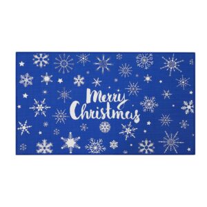 caromio christmas doormat merry christmas door mat blue snowflakes non-slip indoor outdoor front door doormat living room bedroom entrance rug kitchen floor mat home festive decoration 17" x 29"