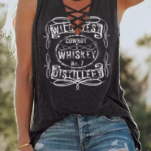 Cowboy Whiskey Criss-Cross Hollow Out Tank Tops Womens Summer Sexy Deep V Neck Tank Casual Loose-Fit Sleeveless T Shirts(Dark Grey-02,2X-Large)